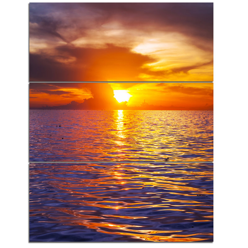 Designart Beautiful Yellow Sky At Gloomy Beach 3 Piece Graphic Art On Wrapped Canvas Set Wayfair