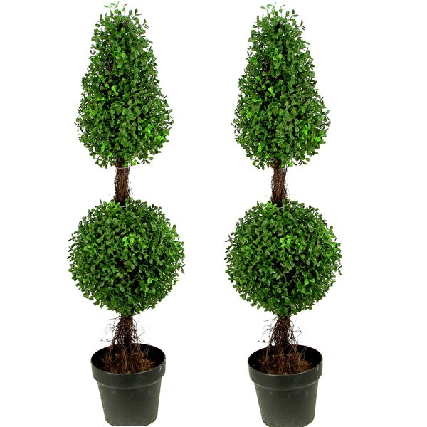 Artificial Double Ball Shaped Boxwood Round Tapered Topiary in Pot (Set of 2) by Laurel Foundry Modern Farmhouse