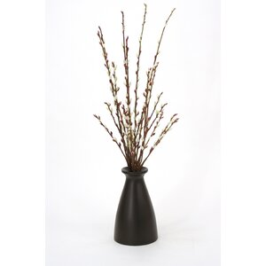Pussy Willow Branches in Tall Wood Vase