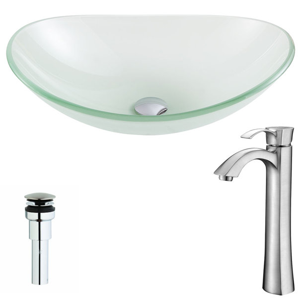 Forza Glass Oval Vessel Bathroom Sink with Faucet