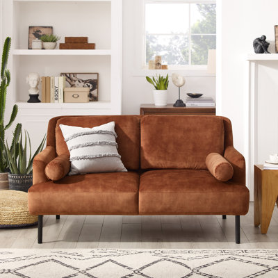 MS013LOVESEAT  Wooster V2 2Seater  Primary Living Space Sofa Everly Quinn Fabric Brown Velvet