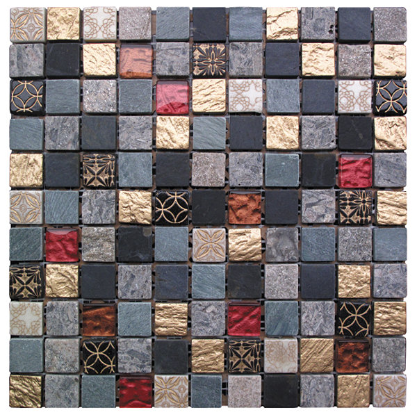 Natural Splendor 1 x 1 Glass and Natural Stone Mosaic Tile in 5 Color Blend by Intrend Tile