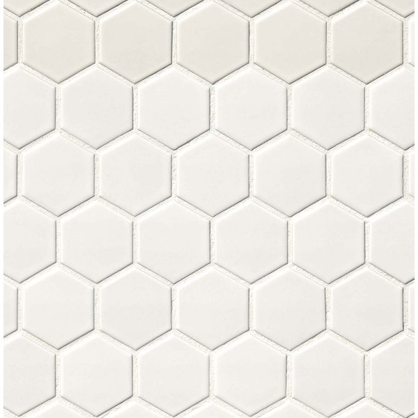 Hexagon 2 x 2 Porcelain Mosaic Tile in Matte White by MSI