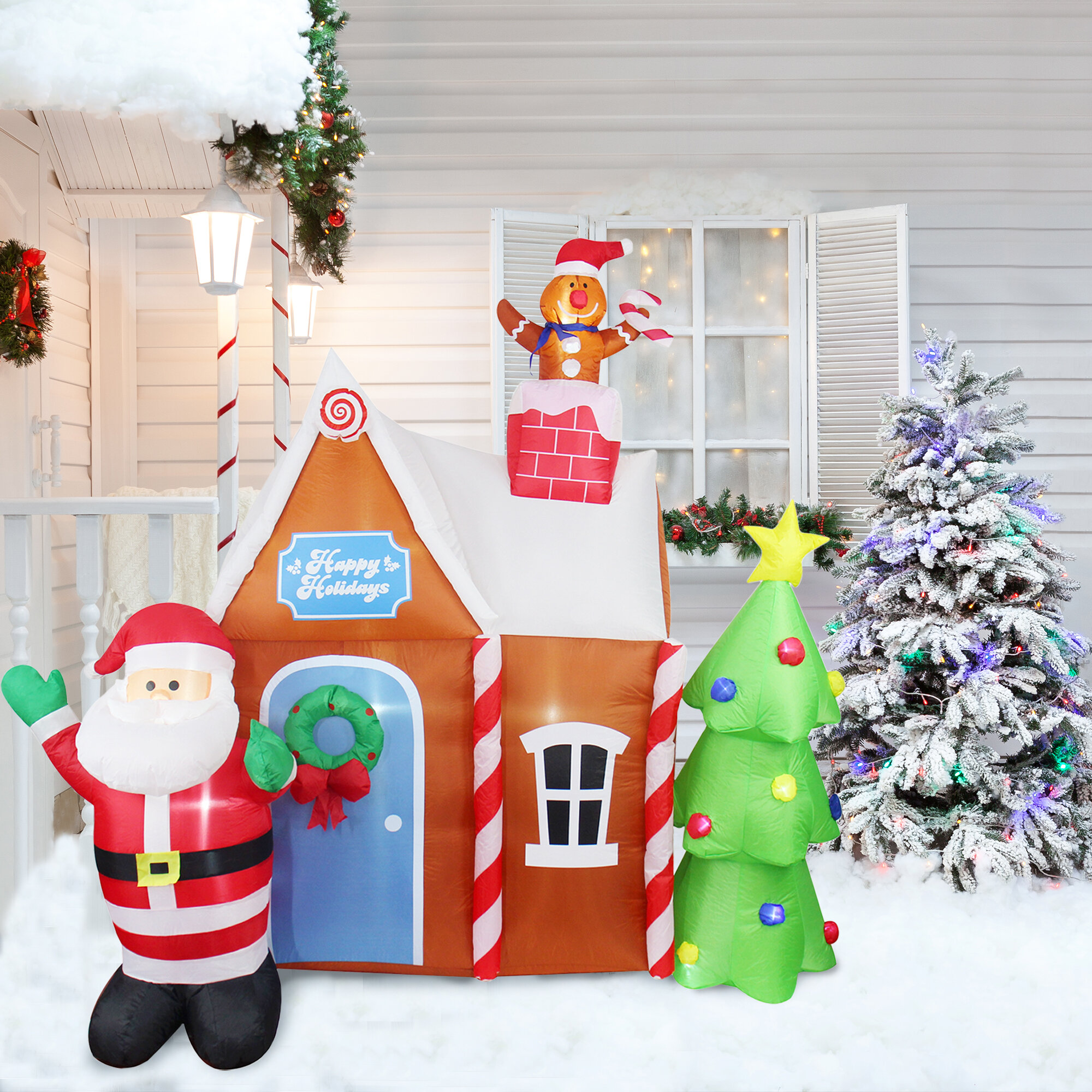 The Holiday Aisle Christmas Inflatable Santa Claus Gingerbread