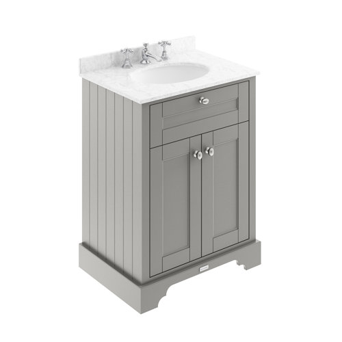 Park Lane Worcester Storm Grey Floor Standing Vanity Unit & 3 Tap Hole Basin - Grey Marble 600mm