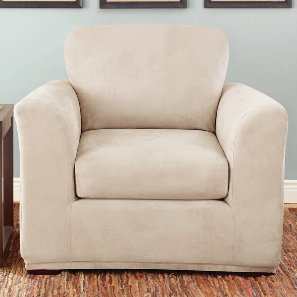 Review Stretch Suede Box Cushion Armchair Slipcover