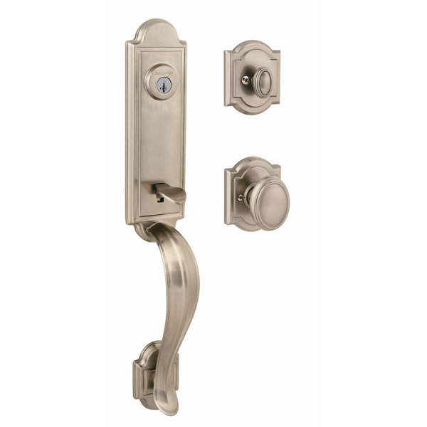 Avendale Single Cylinder Handleset with Arch Rose and Carnaby Interior Knob with Smartkey by Baldwin