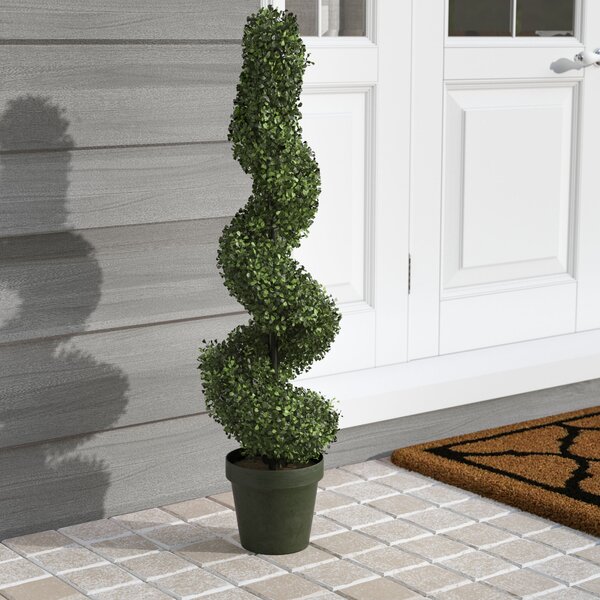 Artificial Boxwood Leave Spiral Topiary Plant in Pot by Charlton Home