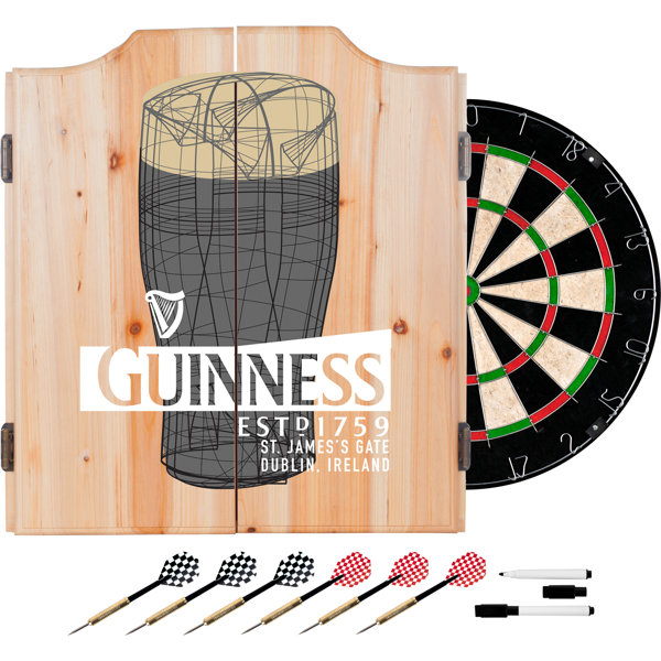 Guinness Line Art Pint Dartboard and Cabinet Set by Trademark Global