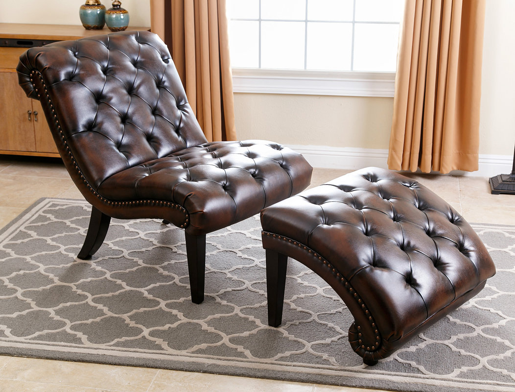 Darby Home Co Delbert Leather Chaise Lounge and Ottoman & Reviews Wayfair