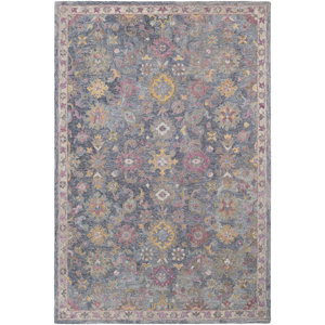 Kendall Green Hand Hooked Wool Charcoal/Khaki/Purple Area Rug