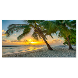 Beach in Caribbean Island of Barbados Photographic Print on Wrapped Canvas