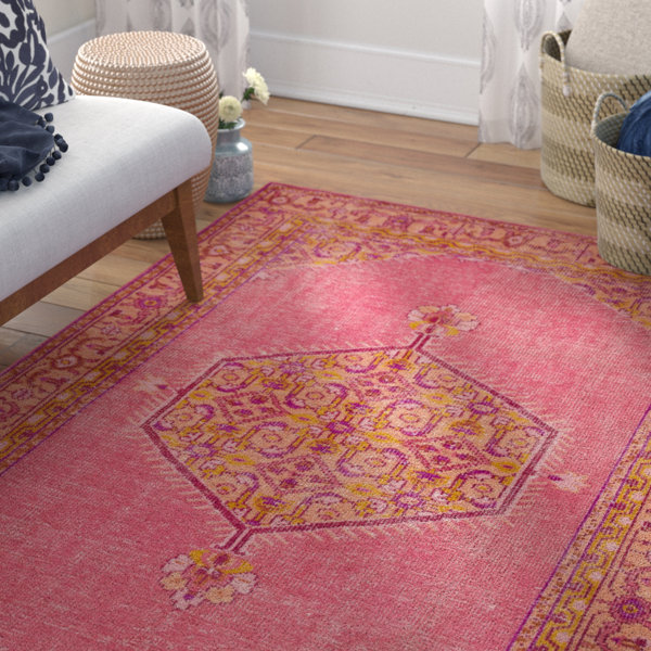 Blackshear Hot Pink/Gold Oriental Area Rug by Bungalow Rose
