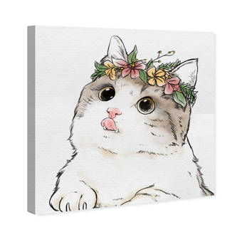 Ebern Designs Floral Crown Kitten By Oliver Gal Watercolor