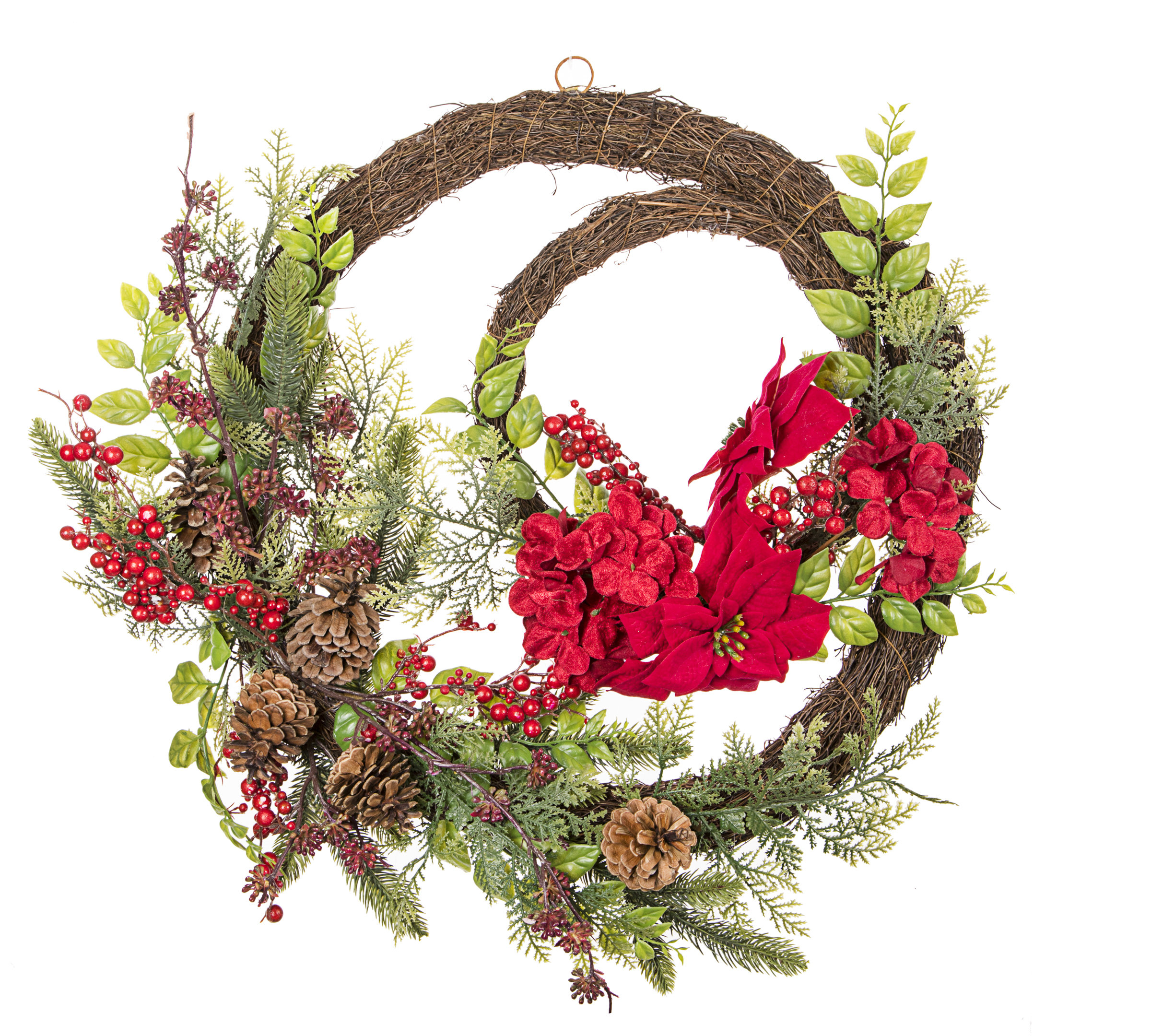 Darice Poinsettia And Pinecone 20 Greenery Wreath Wayfair