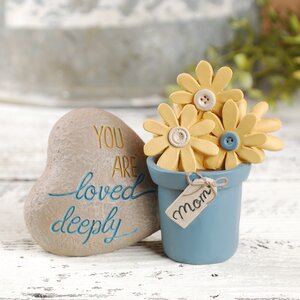 Mom Flower Pot with Loved Rock Sculpture