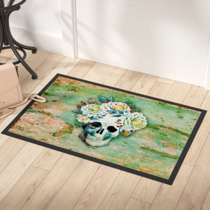 Skull with Flowers Indoor/Outdoor Doormat