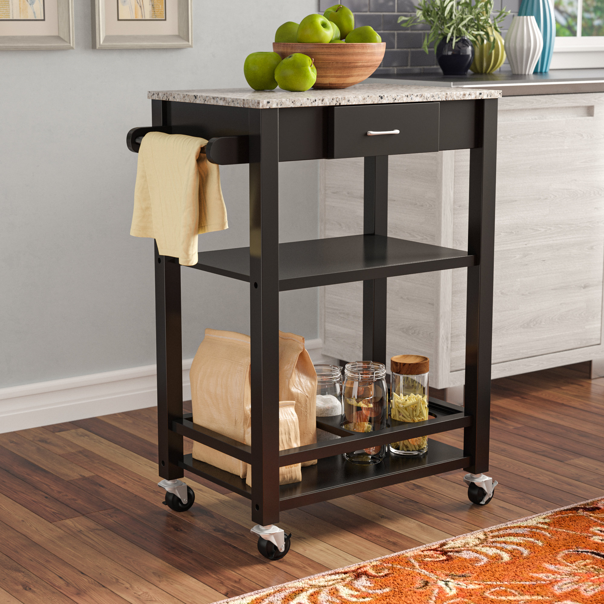 Andover Mills Jamestown Kitchen Cart With Faux Marble Top