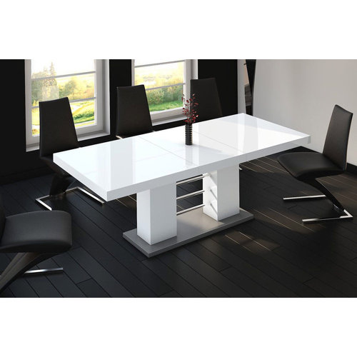 Extendable Dining Table Ebern Designs Table Base Colour: White/Grey, Table Top Colour: White