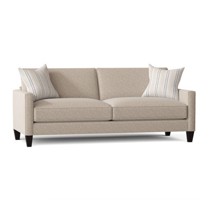 One Allium Way Calvin 84" Square Arm Sofa with Reversible Cushions One Allium Way® Body Fabric: Crafty Linen, Throw Pillow Fabric: Fowler Bluebell