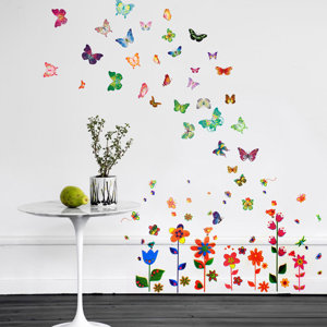 Colorful Flowers and Butterflies Wall Decal