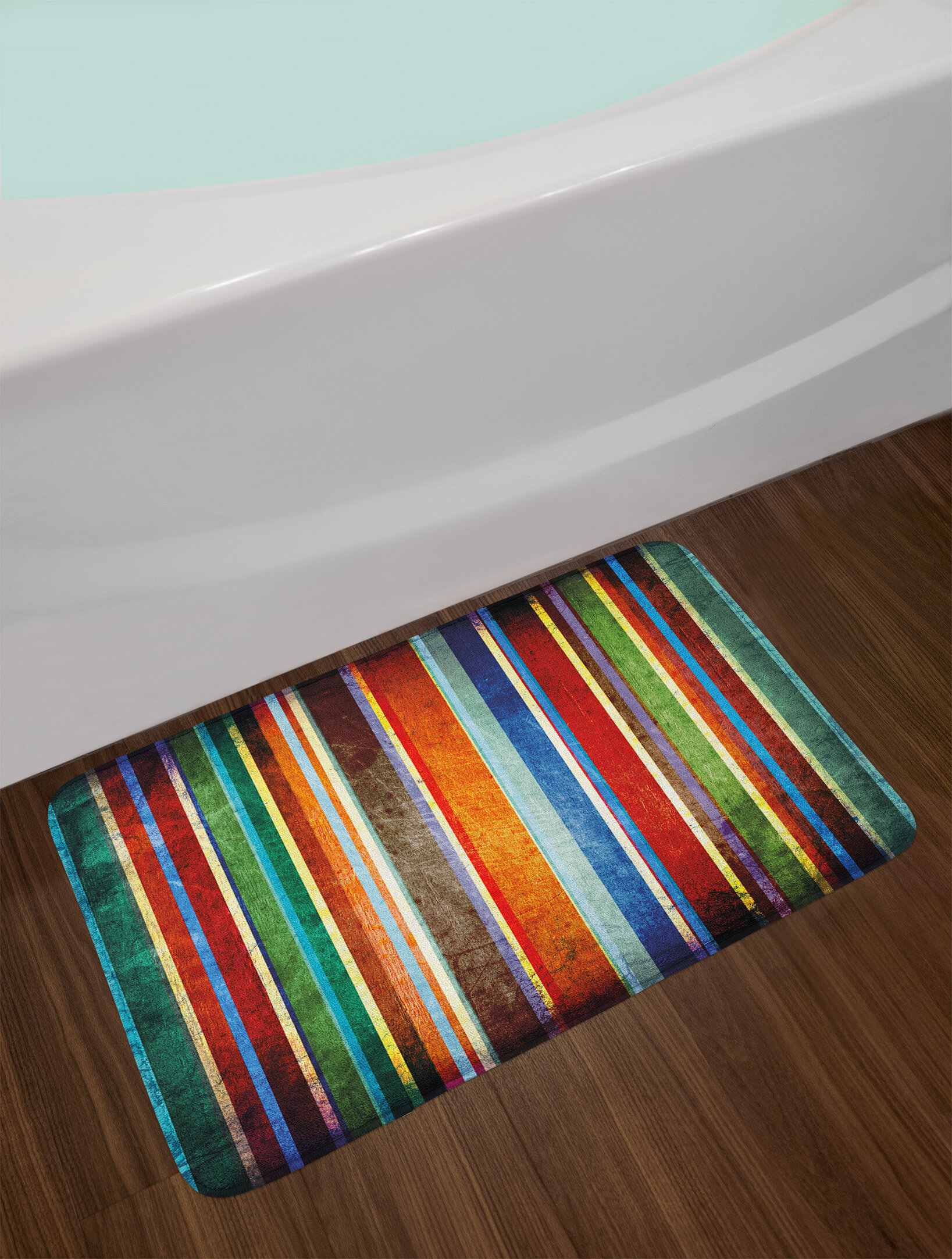 East Urban Home Stripes Bath Mat Vertical Lined Colourful Retro