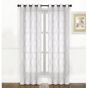 Belmonte Embroidered Geometric Sheer Grommet Curtain Panels (Set of 2)