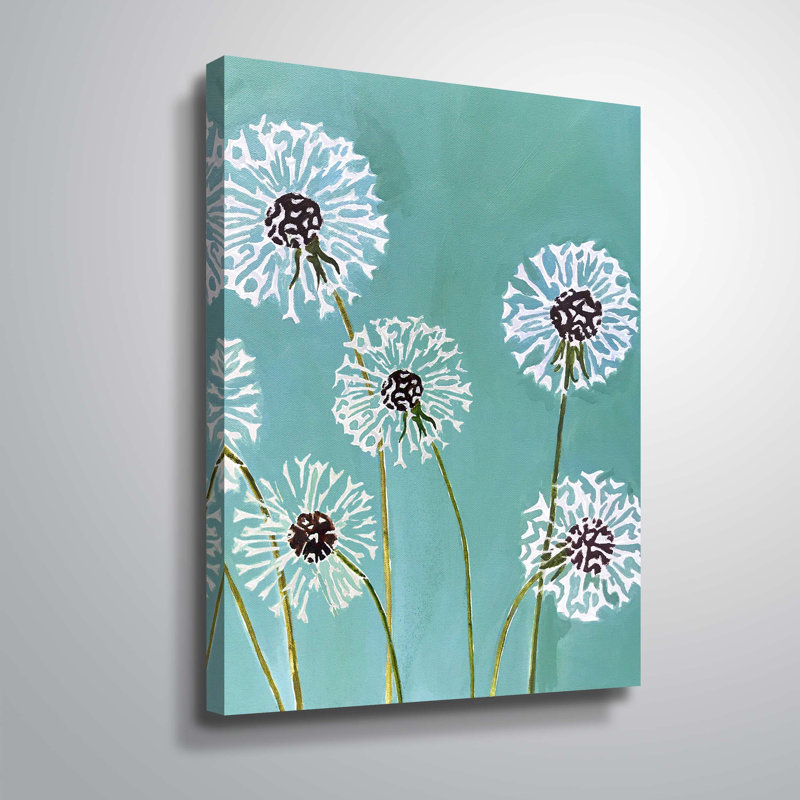 Ebern Designs Dandelions On Aqua Watercolor Painting Print On Canvas Wayfair