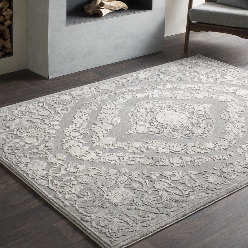 Charlton Home This Vintage Persian Medallion Gray Area Rug This Vintage Persian Medallion Gray Area Rug