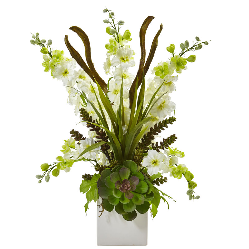 Charlton Home Delphinium Succulent Floral Arrangement In