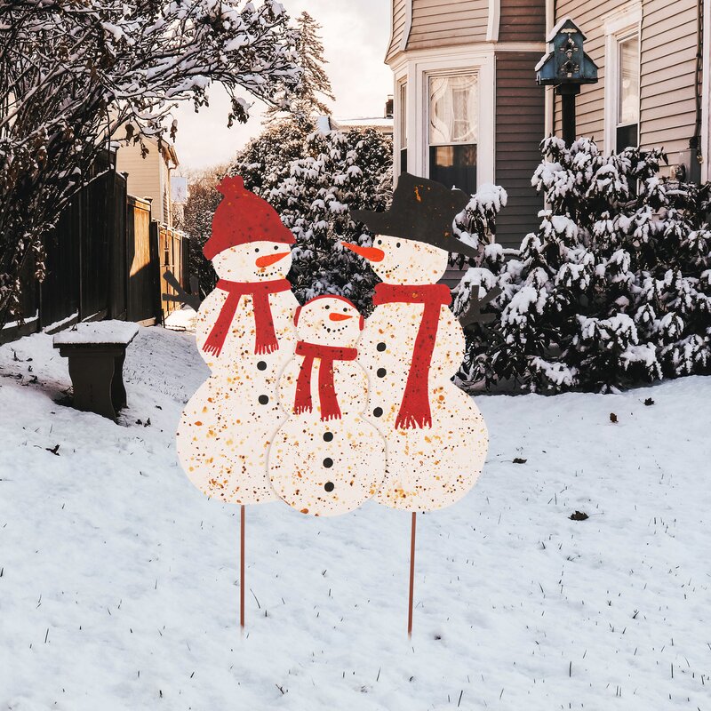 The Holiday Aisle Metal Christmas Snowman Family Yard Garden Stake