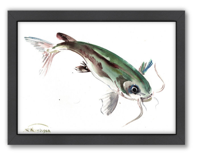 BLACK BULLHEAD CATFISH FISH PAINTING FISHING ART REAL CANVAS PRINT