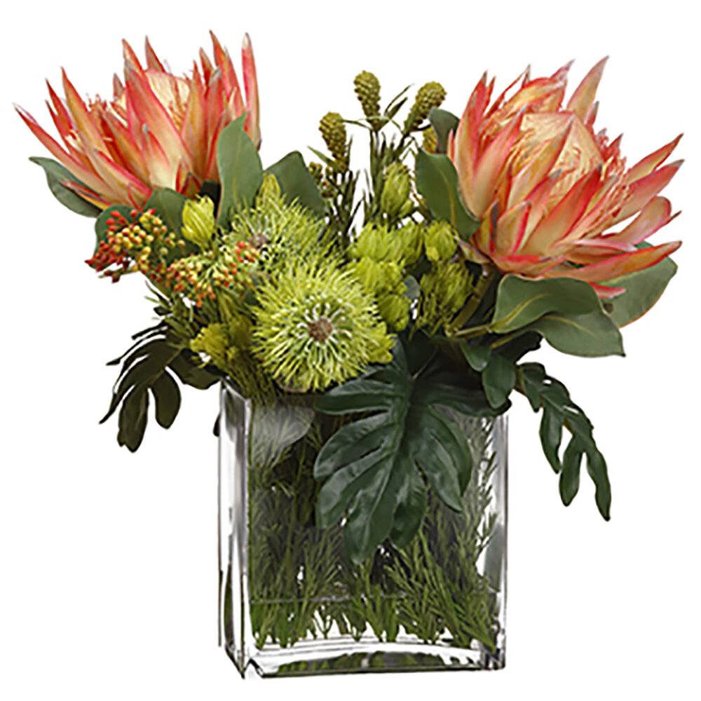 Silksareforever 20 Hx19 W Protea Leucospermum Berry Silk Flower Arrangement Orange Green Wayfair