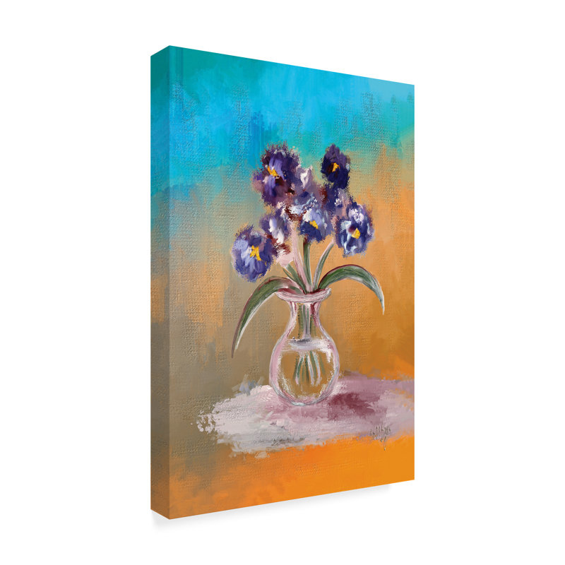 Charlton Home Purple And Blue Pansies In Glass Vase Acrylic
