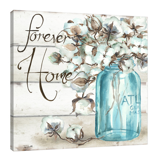 East Urban Home Cotton Boll In Mason Jar Forever Home Framed