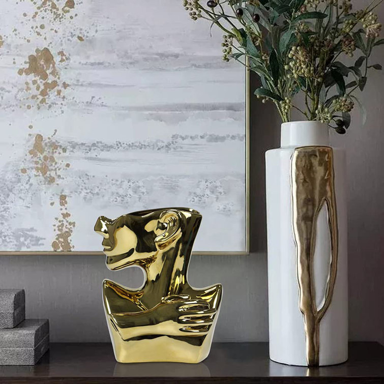 fumisee Ceramic Statue Sculpture/Vase Hybrid,Human Face Abstract Statue Modern Creative Flower Vase,Unique Bust Head Shaped for Gift Home Office Decoration Minimalist Decor-Gold fumisee Ceramic Statue Sculpture/Vase Hybrid,Human Face Abstract Statue Modern Creative Flower Vase,Unique Bust Head Shaped for Gift Home Office Decoration Minimalist Decor-Gold
