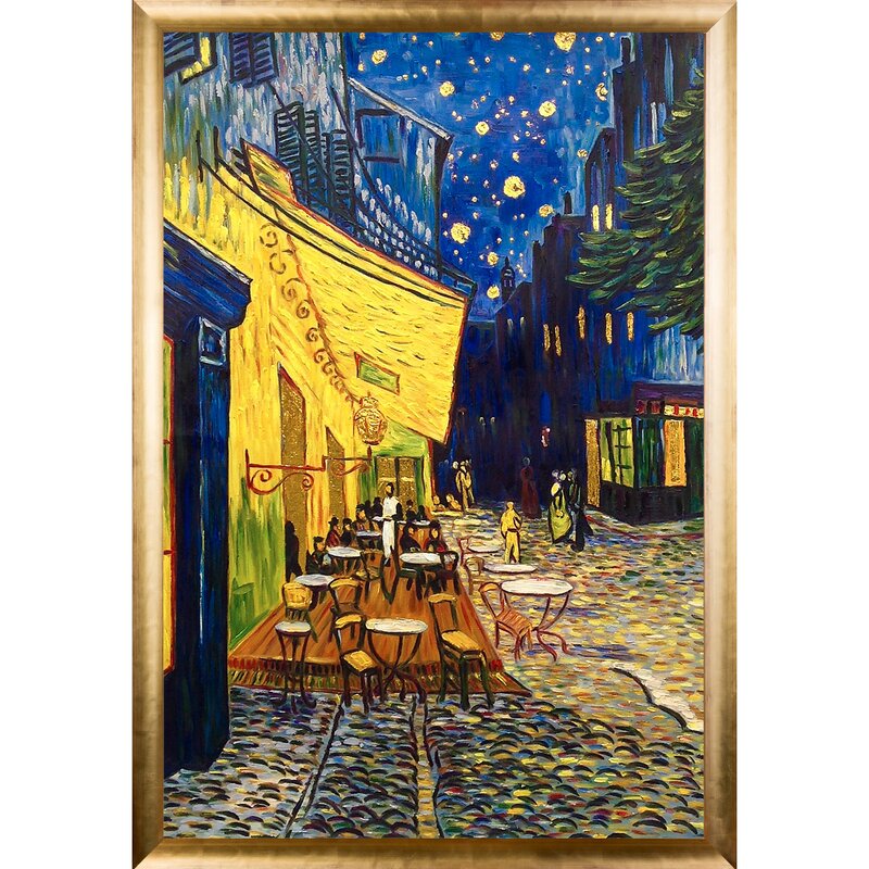 La Pastiche 'Cafe Terrace at Night' by Vincent Van Gogh Framed Hand ...