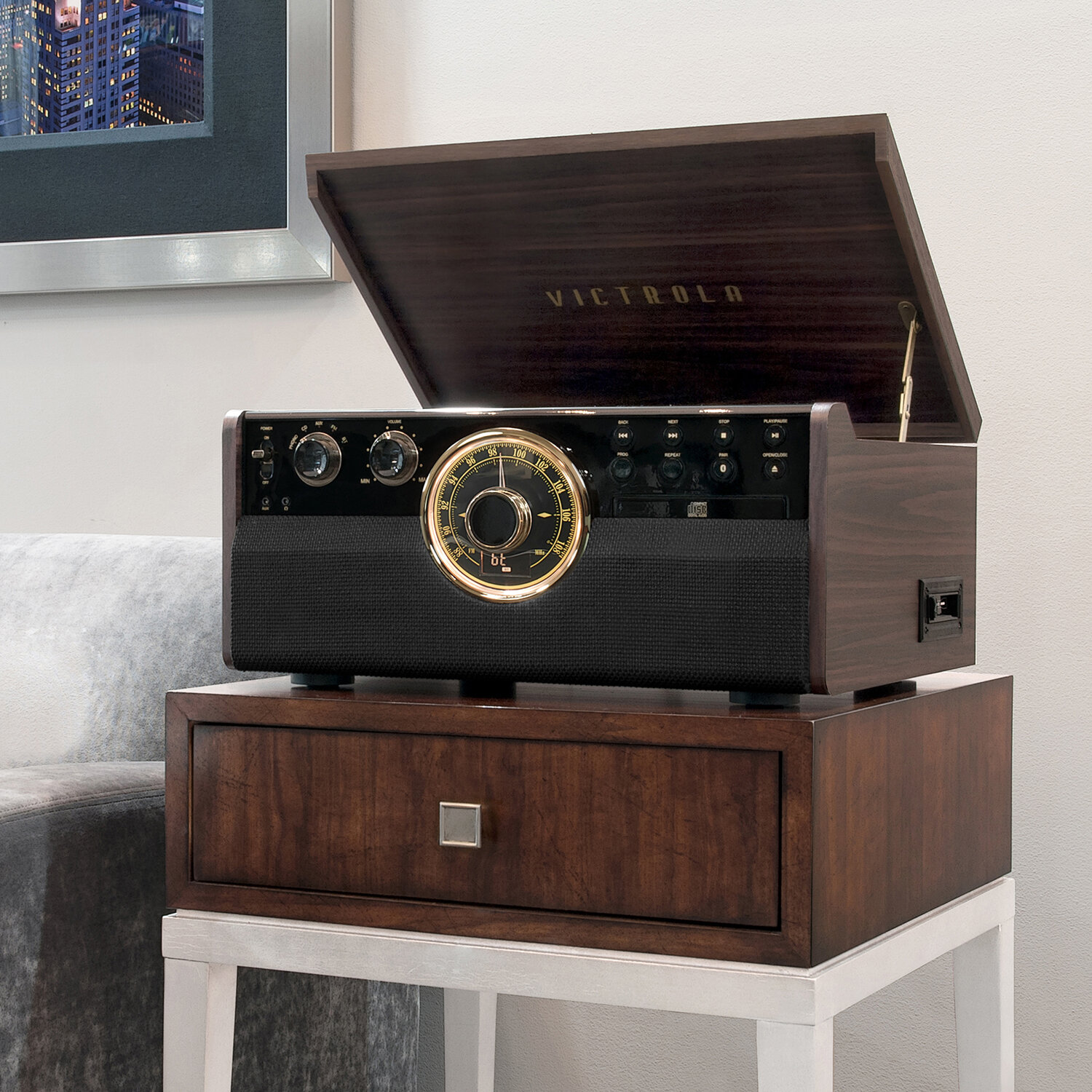 Victrola 6 In 1 Wood Empire Bluetooth Record Player With 3 Speed