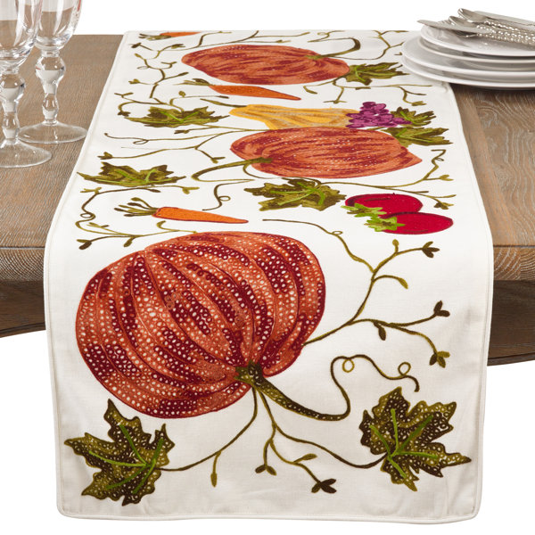 Kapitz Embroidered Pumpkin Harvest Thanksgiving Cotton Table Runner by August Grove