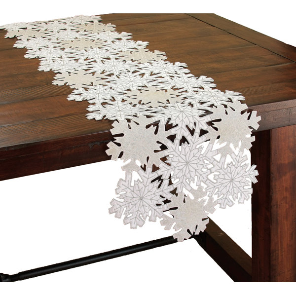 Shimmer Snowflake Embroidered Cutwork Table Runner by The Holiday Aisle