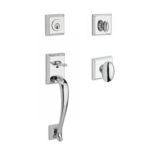 Napa Single Cylinder Handleset with Ellipse Door Knob and Traditional Square Rose by Baldwin