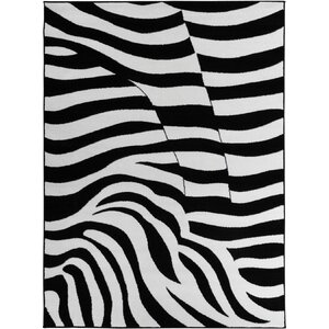 Euan Zebra Animal Print Black/White Area Rug