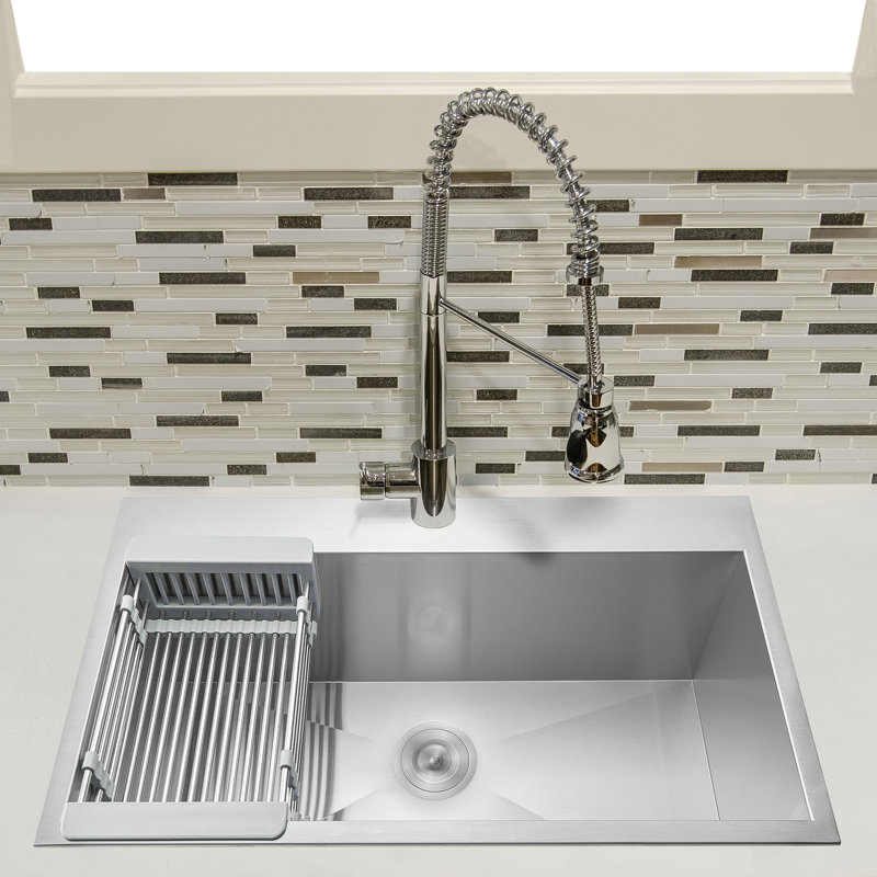 Akdy 33 L X 22 W Drop In Kitchen Sink With Adjule Tray And Akdy 33 L X 22 W Drop In Kitchen Sink