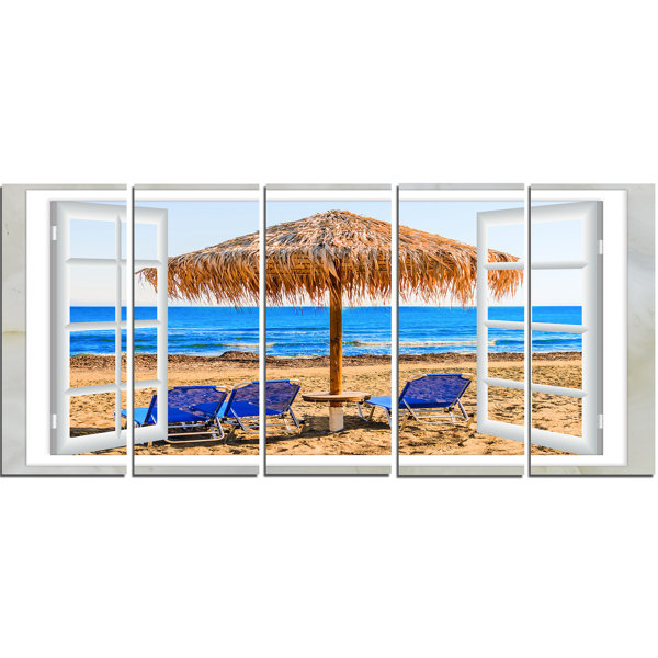 Designart Window Open To Beach Hut With Chairs 5 Piece Wall Art On
