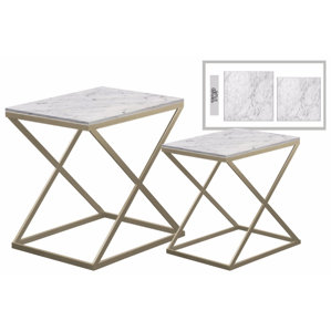 Delphine Rectangular Metal 2 Pieces Nesting Tables with Marble Top by Everly Quinn