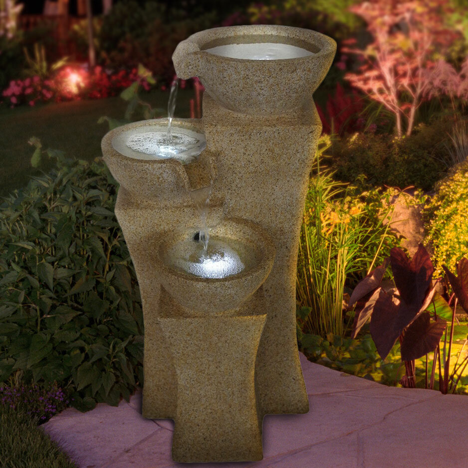 Pure Garden Resin Cascading Bowls Tiered Fountain With LED Light ...