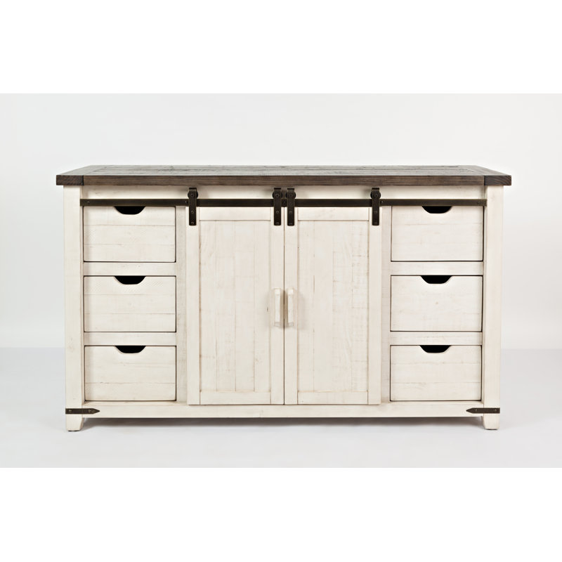 Gracie Oaks Westhoff 60 Wide 6 Drawer Pine Wood Credenza