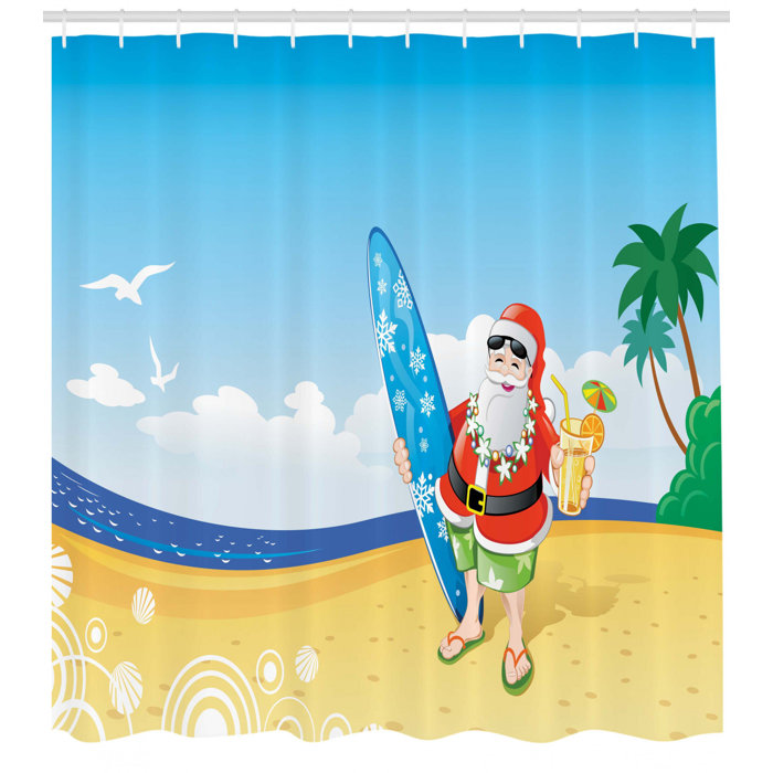 Christmas Santa On Beach Surf Shower Curtain Hooks Christmas Santa On Beach Surf Shower Curtain Hooks