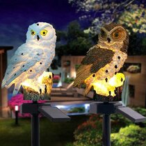 Solar Garden Lights Owl Ornament Animal Bird Outdoor LED Decor Sculpture White