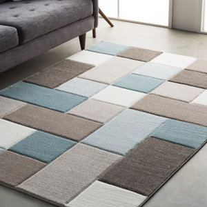 Mott Street Modern Geometric Carved Teal/Brown Area Rug